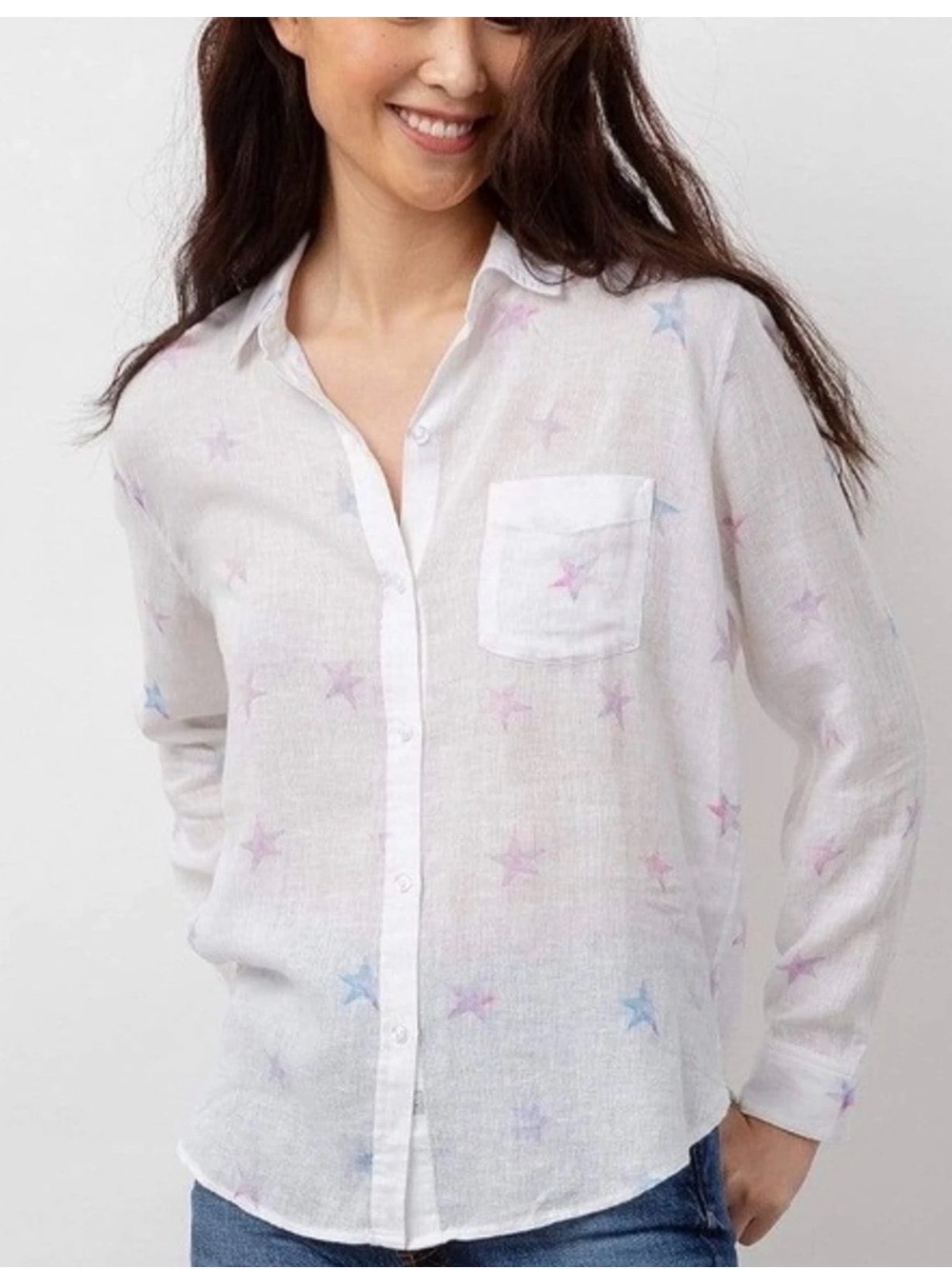 Rails Charli Tie-Dye Star Button-Down Linen Blend Top Size M